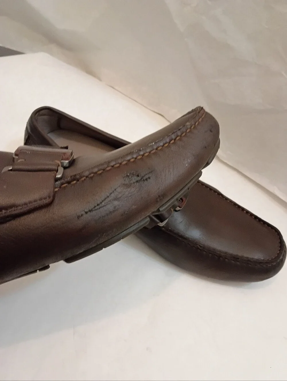 FERRAGAMO MENS Driving Loafers Big Buckle Size 8.5